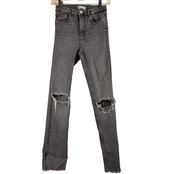 Zara Women's Grey Straight Leg Distressed High Rise Jeans Size 4 - Picture 1 of 8